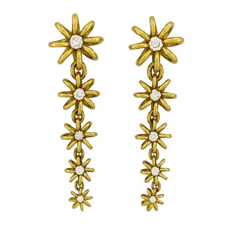 20K Gold and Diamond Graduated Flower Earrings