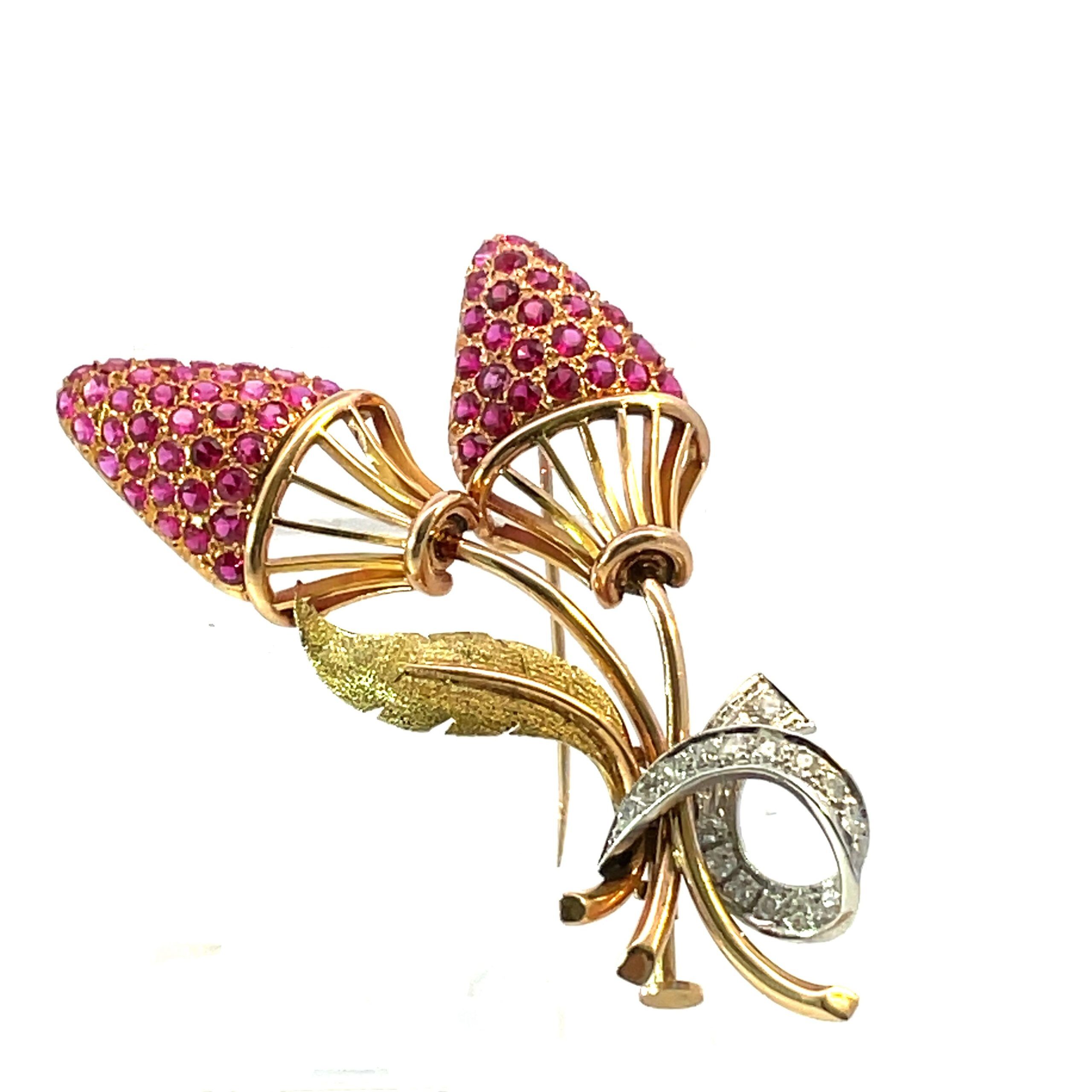 Strawberry Diamond Sapphire Brooch - Image 5