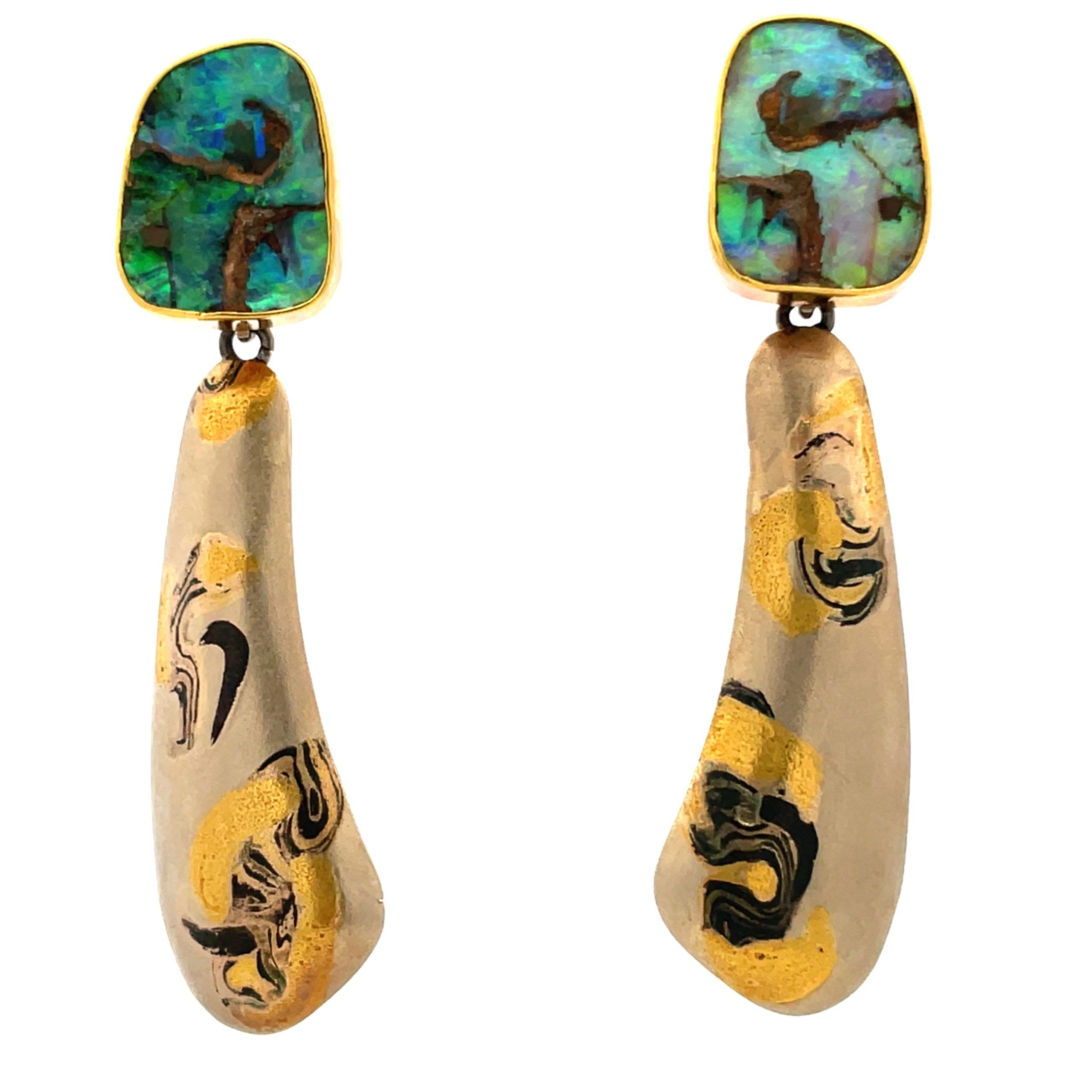 Carrie Adell: Boulder Opal Shakudo Drop Earrings - Image 5