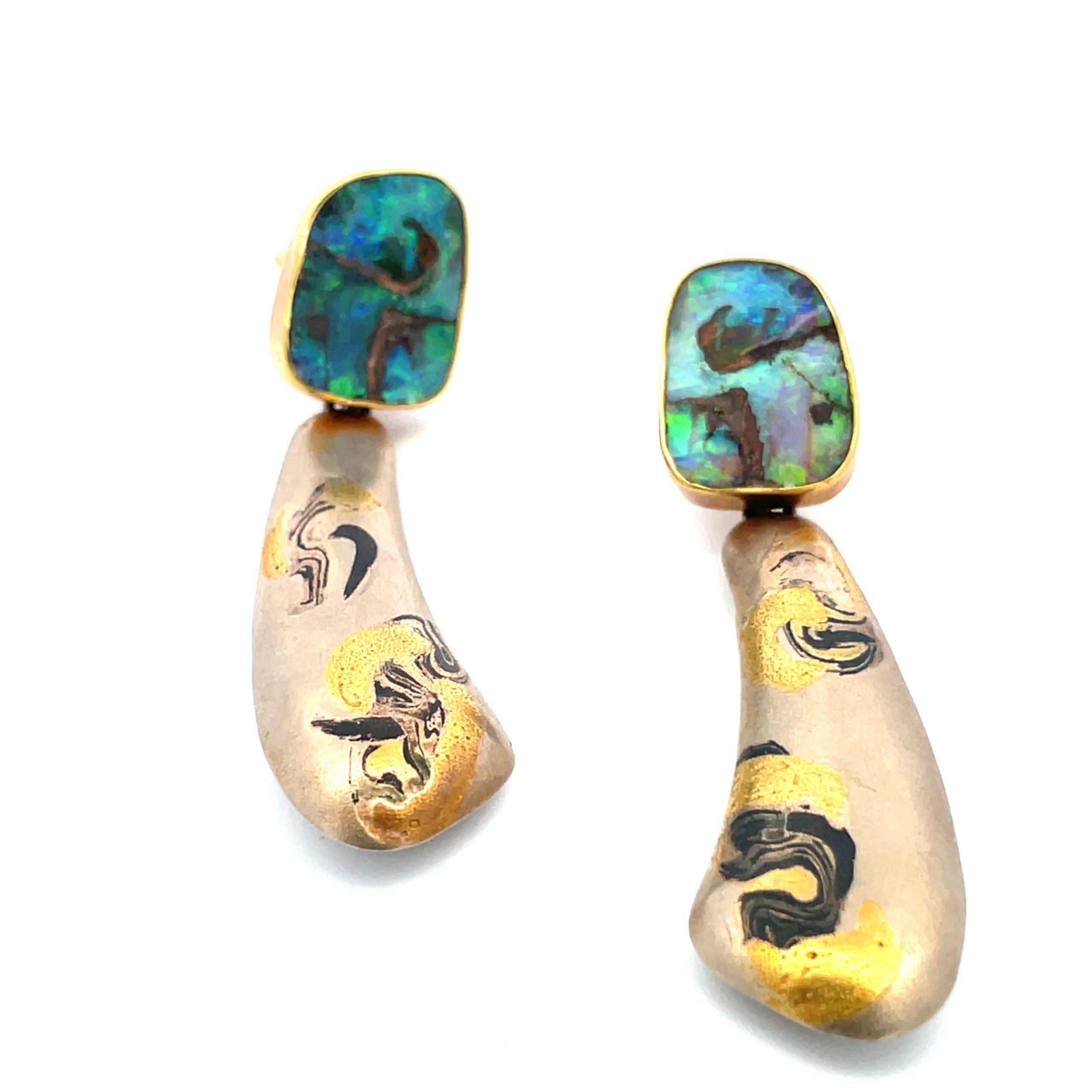 Carrie Adell: Boulder Opal Shakudo Drop Earrings - Image 2