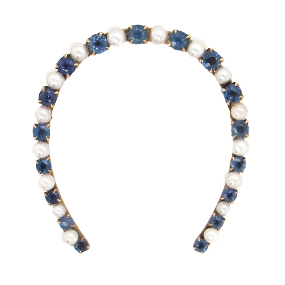 Estate Pearl and Sapphire Horseshoe Brooch