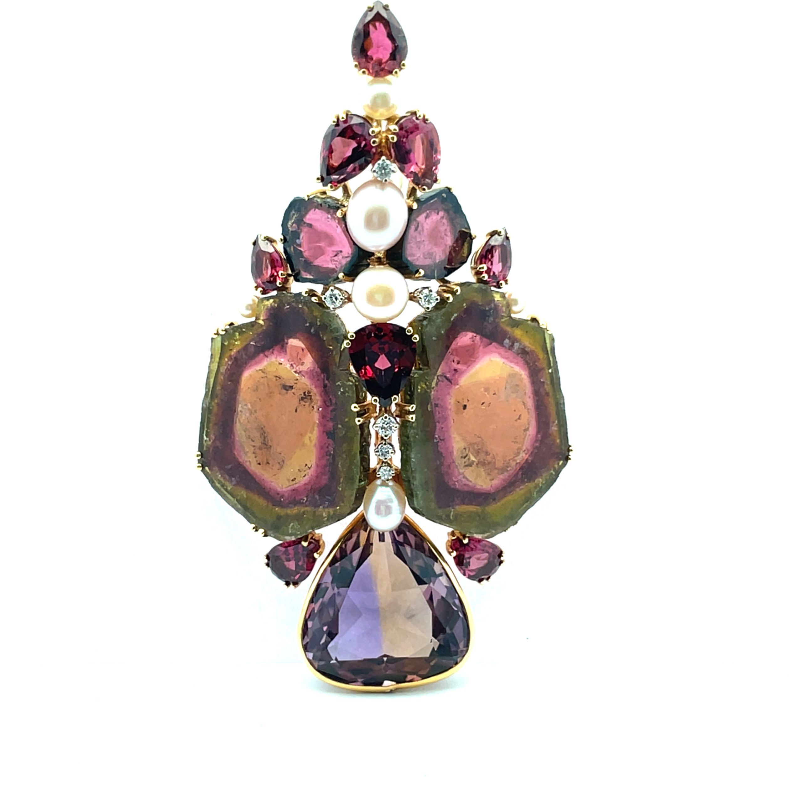 Gilbert Albert: Tourmaline Cluster Brooch/Pendant