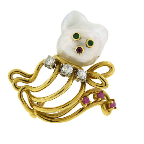 18K Biwa Pearl Cat Pin