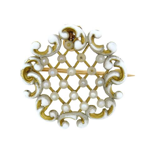 18K Enamel and Pearl Pin