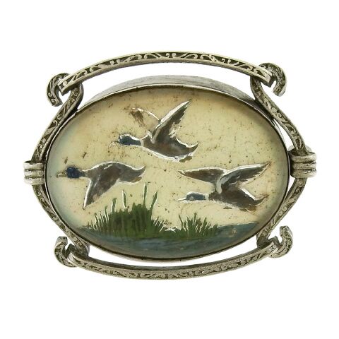 Reverse Crystal Ducks in Flight Brooch