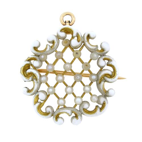 18K Enamel and Pearl Pin - Image 2
