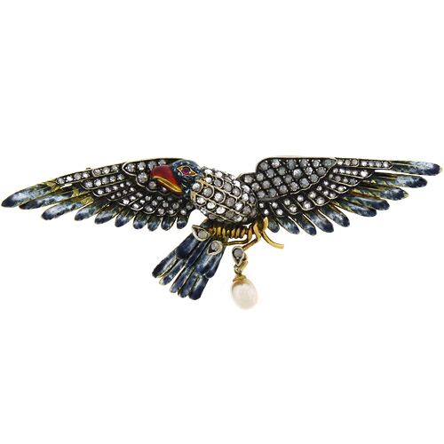 Diamond Enamel French-Made Eagle Brooch - Image 2