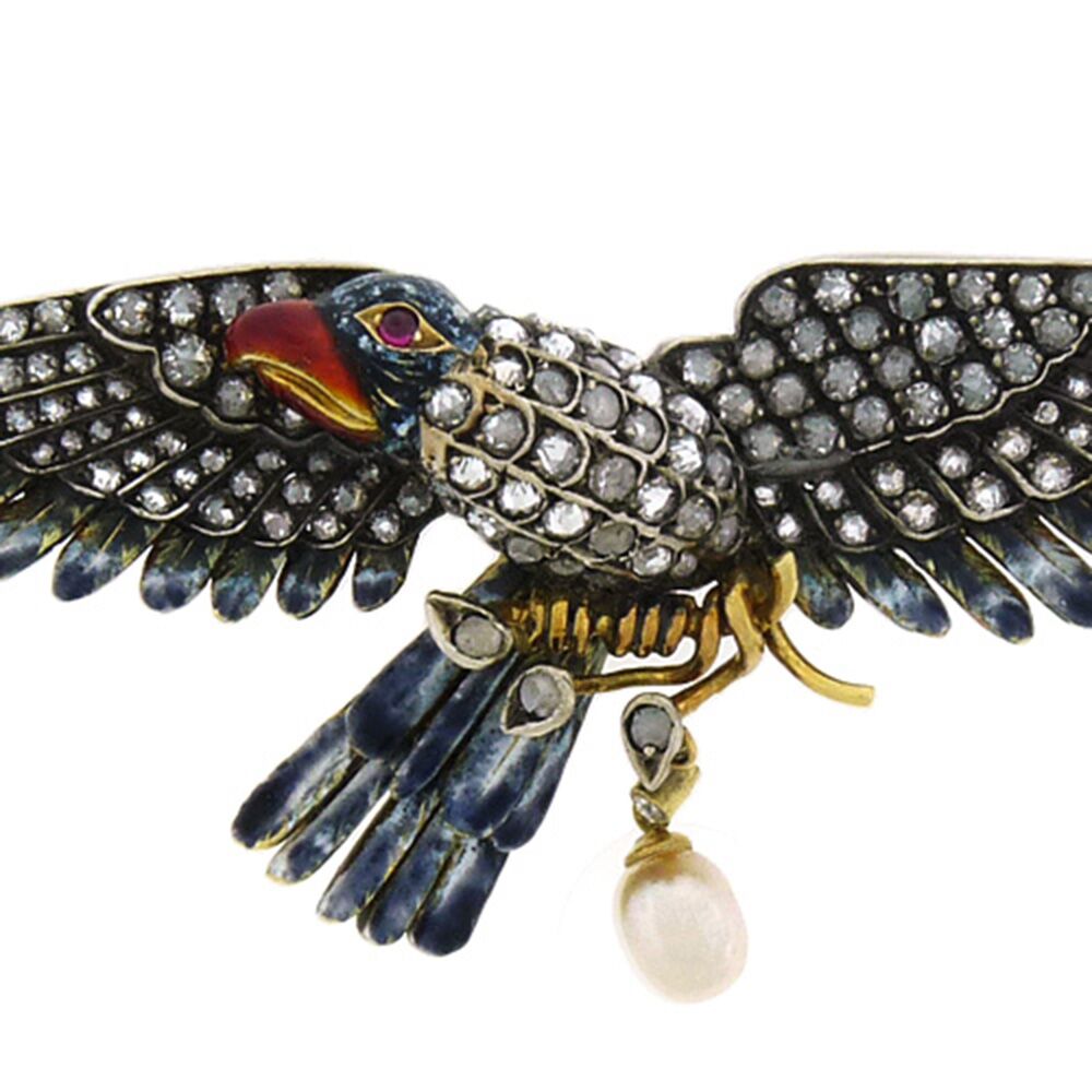Diamond Enamel French-Made Eagle Brooch - Image 3