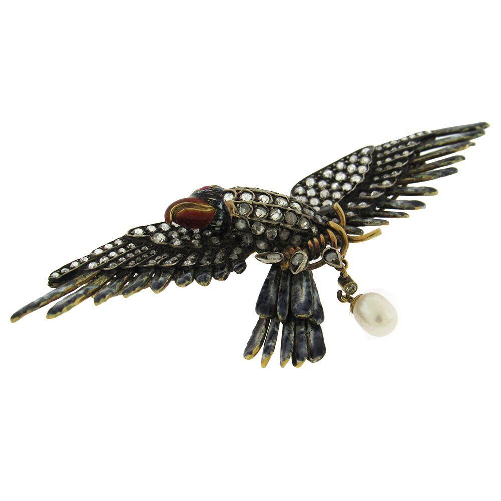 Diamond Enamel French-Made Eagle Brooch - Image 4