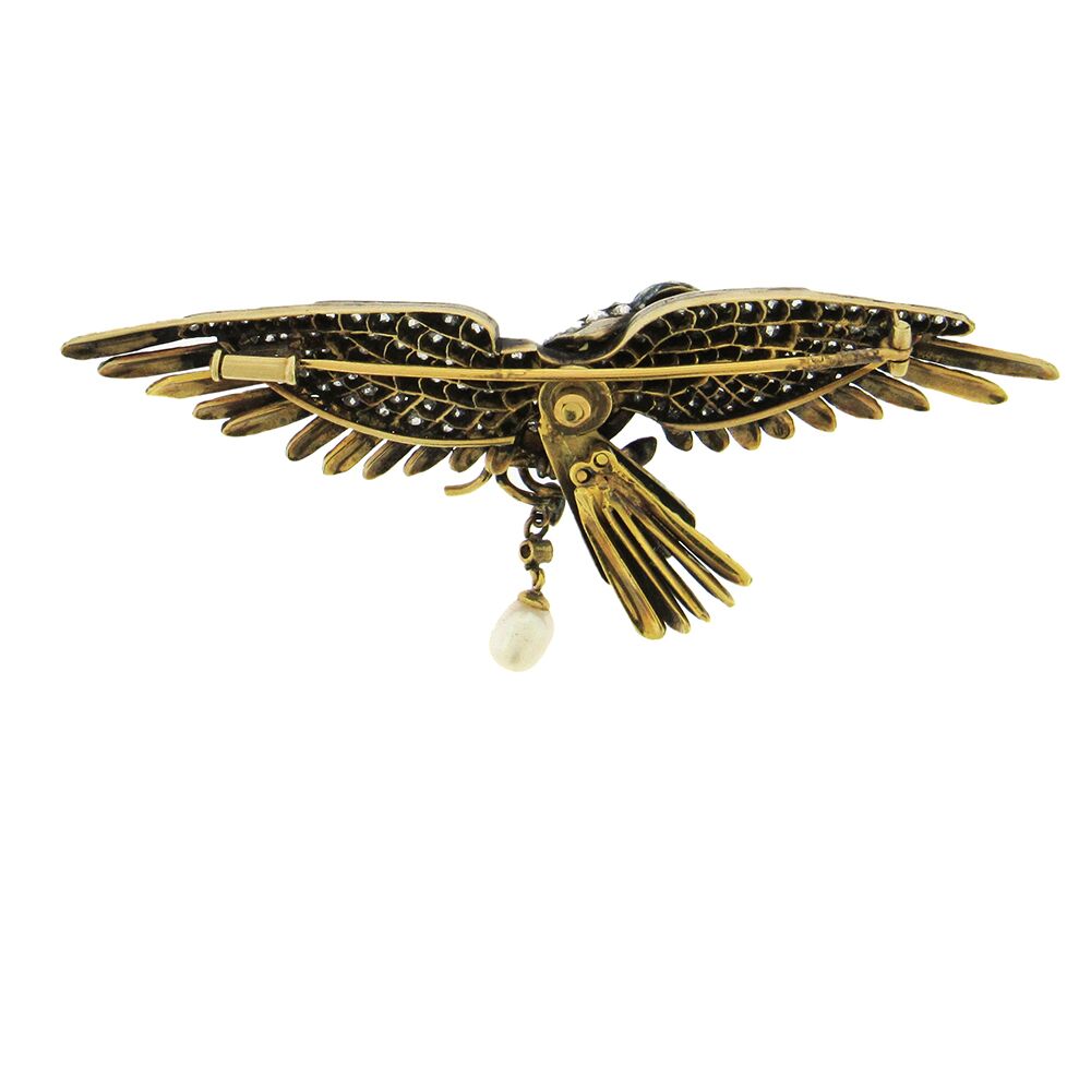 Diamond Enamel French-Made Eagle Brooch - Image 5