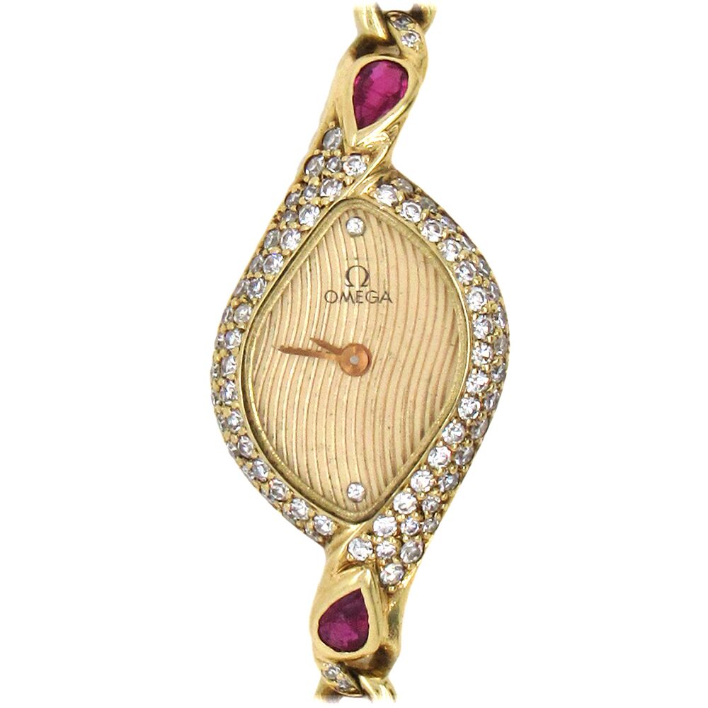 18K Gold Ruby and Diamond Omega Cocktail Watch