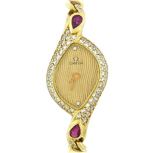 18K Gold Ruby and Diamond Omega Cocktail Watch - Image 2