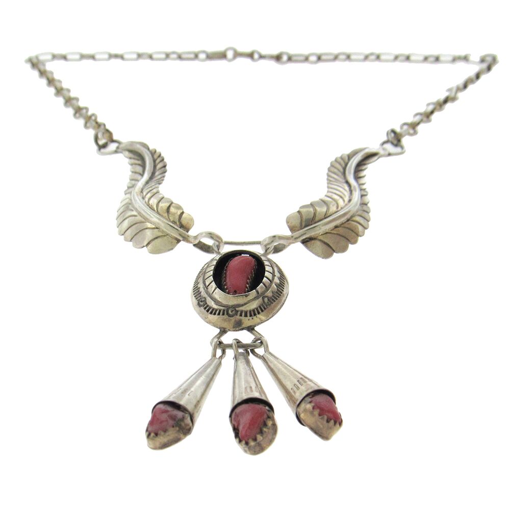 Navajo Sterling Coral Necklace - Image 3