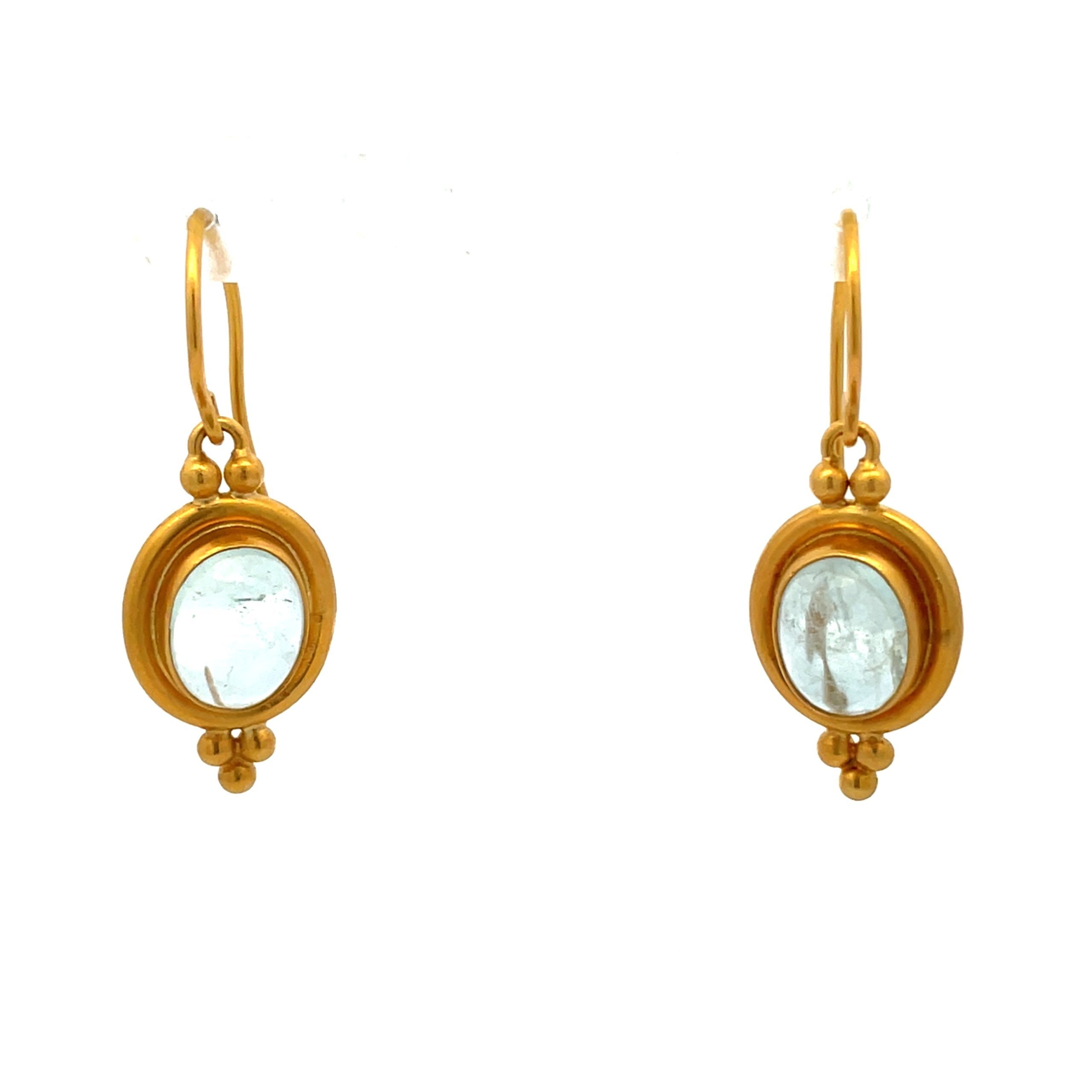 Temple St.Clair: Estate Aquamarine 22K Earrings - Image 3