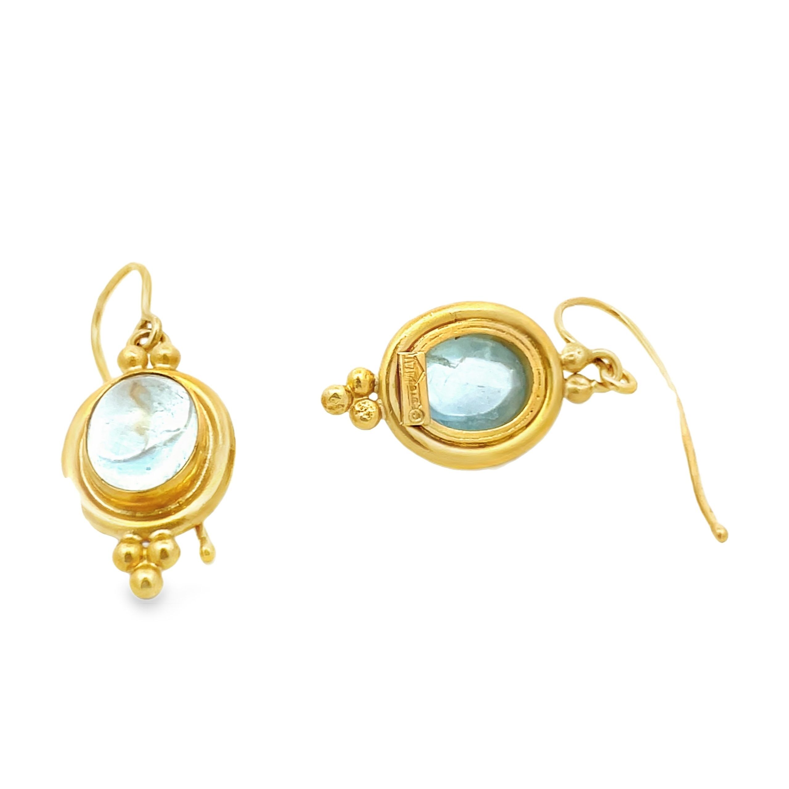 Temple St.Clair: Estate Aquamarine 22K Earrings - Image 4