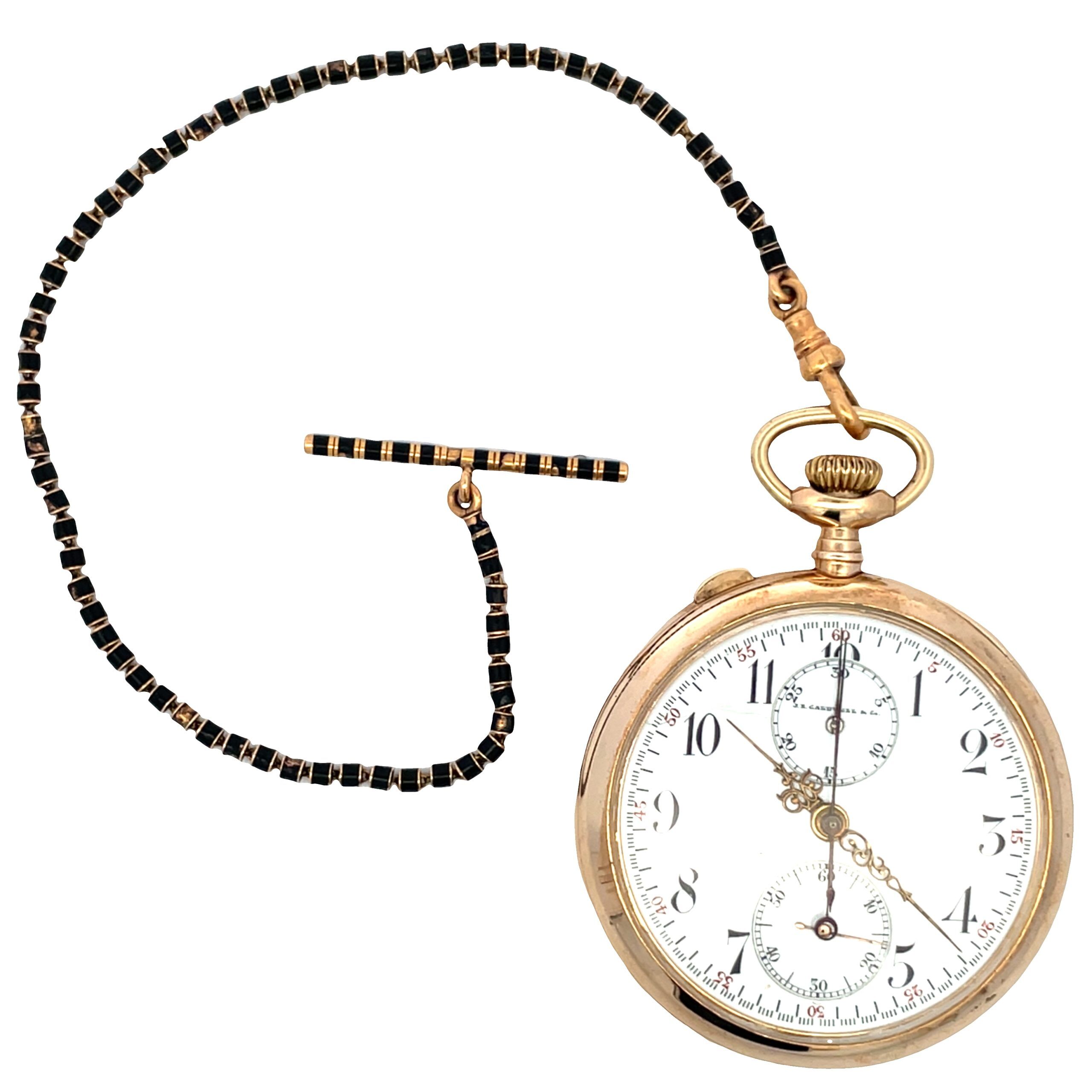 JE Caldwell 14K Split Chronograph Pocket Watch